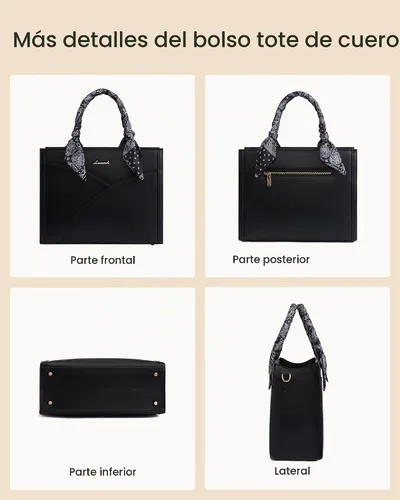 Vista 6 de LOVEVOOK Purses and Handbag for Women, Waterproof PU Leather Tote Purse with Scarf, Satchel Top Handle Bags with Strap Marrón vintage