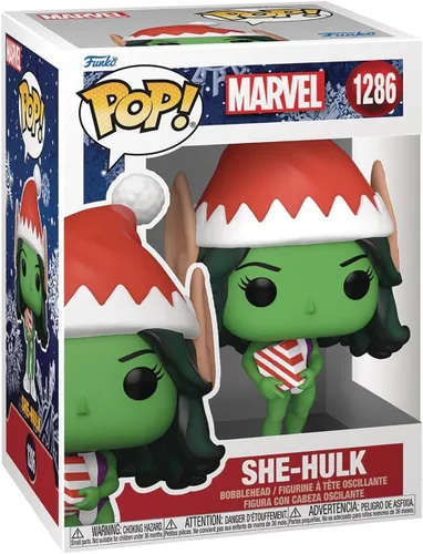 Vista 2 de POP Marvel: Holiday - [She Hulk] as Elf Funko Figura de vinilo (empaquetada con funda protectora de caja compatible), multicolor, 3.75 pulgadas
