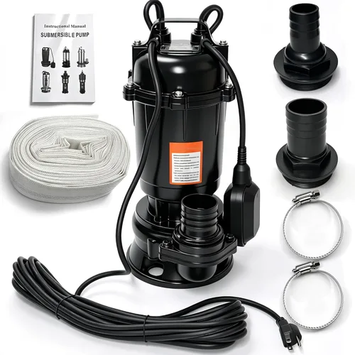 Vista 7 de Bomba sumergible de amoladora de aguas residuales de 2 HP de 110 V, con aspas, bomba de efluente de hierro fundido con interruptor de flotador