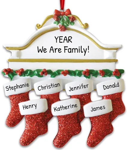 Vista 14 de Adornos de Navidad familiares personalizados – Medias de Navidad personalizadas con nombres, regalos para parejas, adornos 2024, nuestra primera