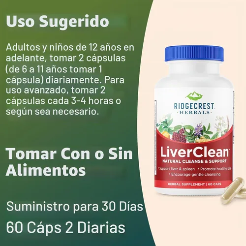 Vista 4 de RidgeCrest Herbals LiverClean Fórmula de apoyo hepático herbario 60