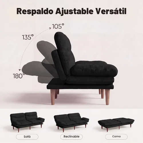 Vista 3 de Flamaker Sofá cama futón ajustable de 66 pulgadas con reposabrazos y respaldo ajustables, moderno sofá futón convertible para espacios pequeños Negro