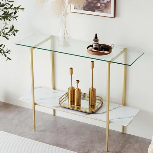 Vista 30 de LumFurn Mesa auxiliar redonda de cristal, mesa de sofá de diseño moderno de mediados de siglo para sala de estar, 18 pulgadas de diámetro x 23