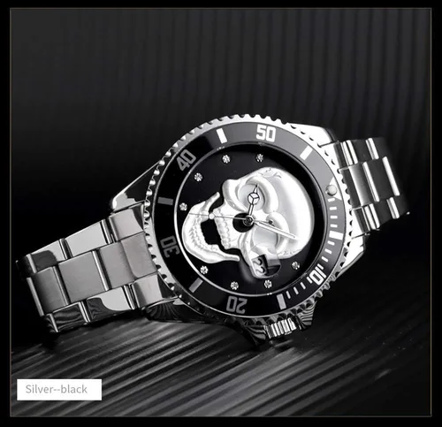 Vista 4 de HUNRUY Relojes de calavera para hombre 3D esqueleto unidireccional bisel 30M impermeable cuarzo relojes de pulsera, Moda