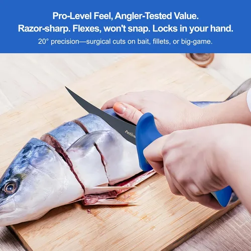 Vista 6 de ANTOWIN Cuchillo de filete de 7 pulgadas para pescado, hoja de acero inoxidable SG2 japonés de grado profesional, cuchillos de filete de pesca