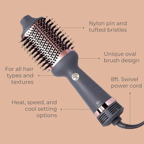 Vista 3 de Hairitage Cepillo Secador de Un Paso Voluminizante + Secador de Pelo para Rizar + Alisar - Cepillo de Soplado de Cerámica y Turmalina +