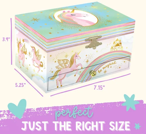 Vista 8 de Joyero musical de unicornio para niñas, caja de música de unicornio bailarín con espejo, regalos de unicornio para niñas pequeñas, cajas de joyería