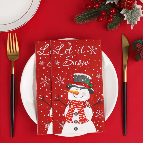 Vista 4 de 100 servilletas de Navidad con diseño de muñeco de nieve de invierno, 3 capas, servilletas de mano de papel de nieve, servilletas desechables