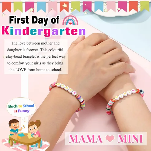 Vista 2 de UNGENT THEM First Day of School Gift for Mom Daughter, Mama and Mini Back to School Bracelets