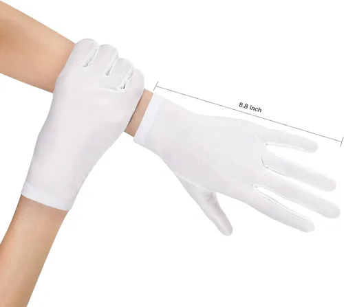 Vista 4 de Guantes de ópera cortos de satén para mujer, guantes formales de baile para boda, banquetes de novia, fiesta, guantes de los años 20, accesorios