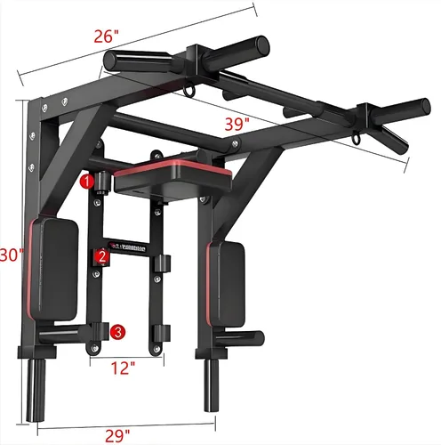 Vista 11 de HAKENO Multifunctional Wall Mounted Pull Up Bar/Chin Up bar,Dip Station for Indoor Home Gym Workout,Power Tower Set Gym Equipment 800LBS