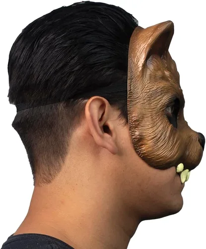 Vista 2 de Ghoulish Productions Máscara de hombre lobo. Máscara de lobo marrón. Máscara de lobo de media cara. Línea de máscaras JR. Máscara de látex