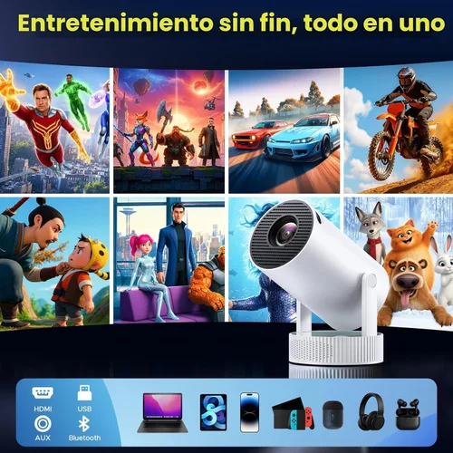 Vista 8 de Mini proyector de batería con WiFi 6 y Bluetooth 5.2, Keystone automático