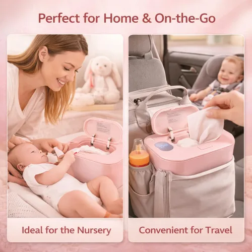 Vista 5 de Plplaaoo Calentador de toallitas para bebés con control de temperatura, calentador de toallitas portátil para uso en automóvil y hogar, dispensador