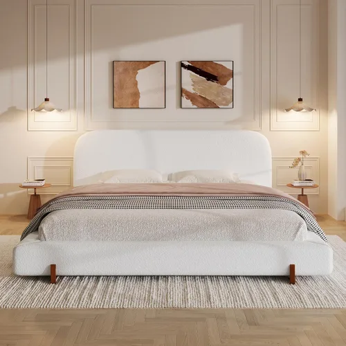 Vista 15 de Cama de Plataforma Tapizada con Forma Curva con Cabecera de Forma Curva, Marco de Cama de Madera Tamaño Full para Dormitorio de Niños y Adultos