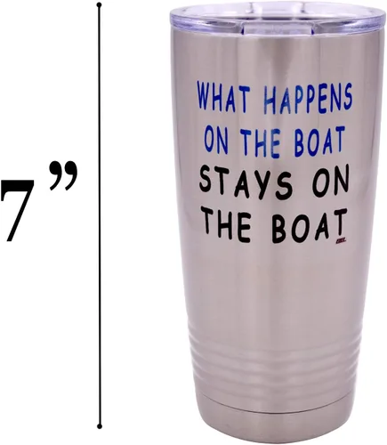 Vista 5 de Rogue River Tactical Taza de viaje grande y divertida de pesca de 20 onzas con tapa What Happens on the Boat Stays on the Boat Fishing Gift Fish