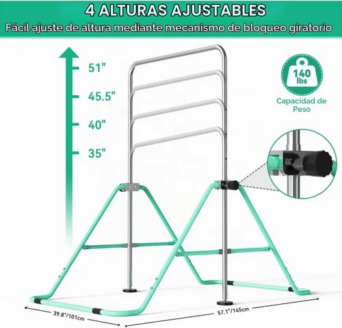 Vista 2 de FBSPORT Gymnastics Bar for Kids Adjustable Height Gymnastic Horizontal Bar Verde