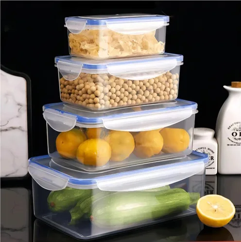 Vista 2 de Recipientes de almacenamiento de alimentos de 8 piezas con tapas, recipiente rectangular de preparación de comidas, no tóxico, sin BPA con 4
