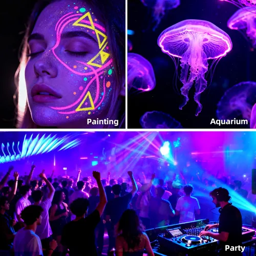 Vista 4 de Paquete de 2 luces LED negras de 100 W, luz negra con enchufe e interruptor, luz negra impermeable IP66 para fiesta de Halloween, brilla