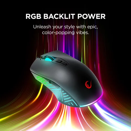 Vista 6 de Rampage Spear V2 - Mouse para juegos con cable negro con iluminación RGB, 12800 DPI, 7 botones programables, mouse ergonómico ligero