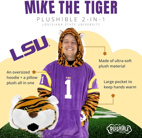 Vista 2 de Manta de peluche con capucha – Louisiana State Mike the Tiger – Snugible