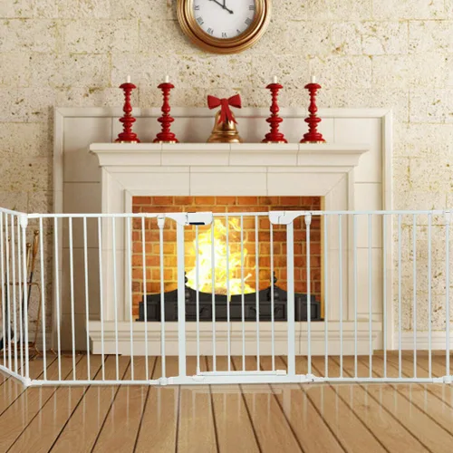 Vista 12 de Costzon Puerta de seguridad para bebés, 121 pulgadas de longitud 5 paneles ajustable de valla ancha para chimenea, puerta de metal para barbacoa