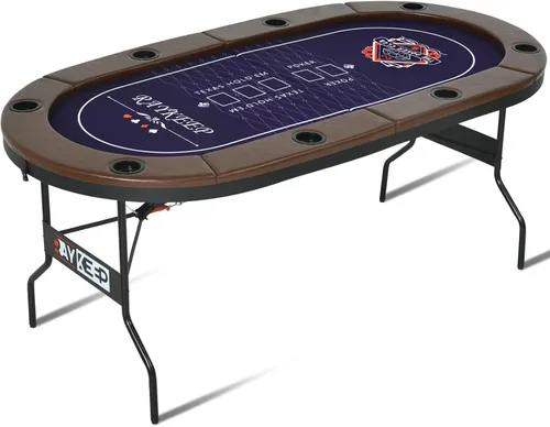 Vista 9 de RAYKEEP Mesa de póquer plegable, mesas de póquer plegables para 8 jugadores con patas plegables, fieltro de grado casino, rieles acolchados y 71