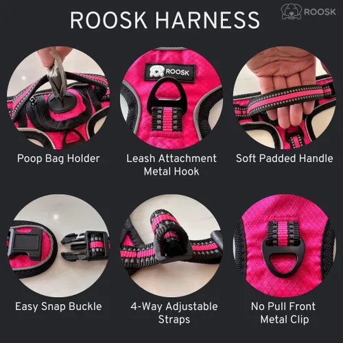 Vista 2 de ROOSK Arnés para perro Sin tirones, reflectante, ajustable en 4 direcciones con soporte para bolsa de excrementos Máxima comodidad, suave