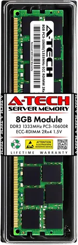 Vista 184 de A-Tech 4GB DDR3 1333MHz PC3-10600R ECC RDIMM 1Rx4 Rango único 1.5V Registrado DIMM 240-Pin Módulo de actualización de memoria RAM de servidor