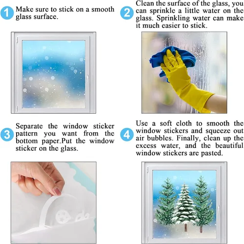 Vista 6 de JarThenaAMCS Calcomanías de Ventana de Navidad Árbol de Navidad Copo de Nieve Pegatinas de Ventana Bosque Nevado de Doble Cara Calcomanías de Vidrio