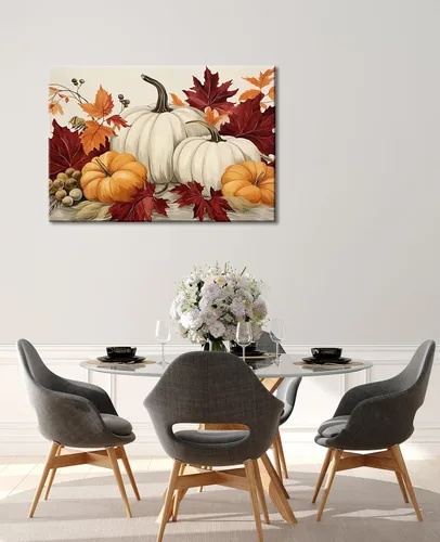 Vista 4 de GLOKAKA Estampado de calabaza, impresiones de otoño, decoración de fiesta de otoño, decoración de hojas de pared de otoño, decoración de Halloween