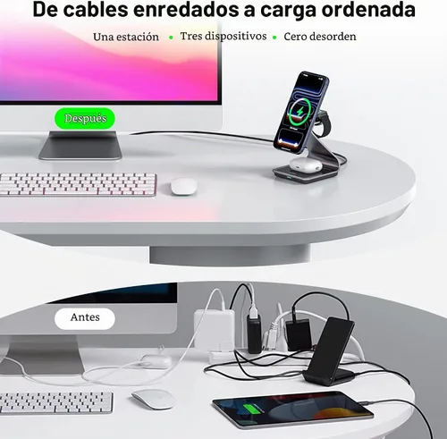 Vista 5 de Estación de carga inalámbrica 3 en 1 para iPhone, Apple Watch y AirPods