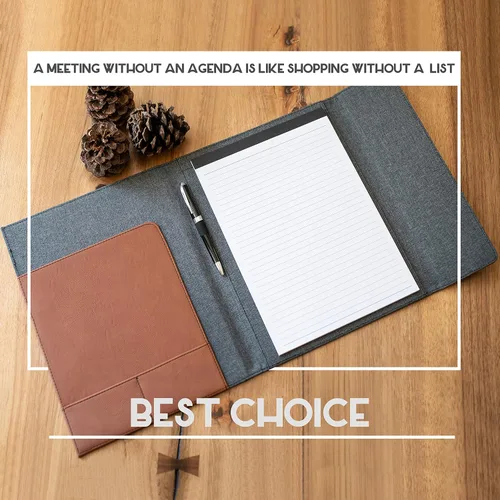 Vista 3 de Portafolio personalizado, cuero negro y gris, carpeta organizadora de cartera de negocios de lona, soporte para bloc de notas personalizado