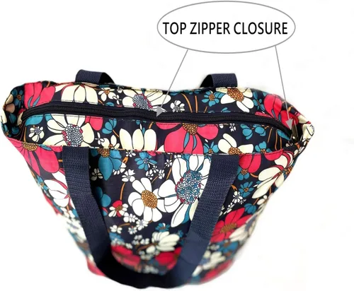 Vista 6 de Bolsas de comestibles plegables reutilizables con cremallera (azul floral)