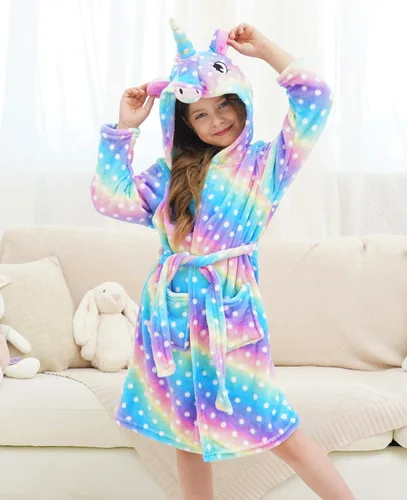 Vista 2 de Doctor Unicorn Ropa de dormir con capucha de unicornio suave con puntos - Regalos de unicornio para niñas