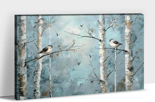 Vista 32 de UZMKM Lienzo decorativo de abedul para pared, pintura de bosque otoñal, imagen panorámica de paisaje, vista de la naturaleza amarilla, obra de arte