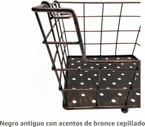 Vista 6 de Gourmet Basics by Mikasa Ferme Cesta de Mercado de Metal Ajustable de Pie de 2, 3 o 4 Niveles para Almacenamiento de Frutas y Hogar, Negro Antiguo