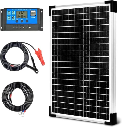 Vista 9 de Kit de Panel Solar 20W 12V Monocristalino, Mantenedor de Batería + Controlador de Carga Solar 10A + Cable de Extensión con Clips de Batería Terminal
