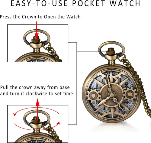 Vista 4 de JewelryWe Reloj de bolsillo con diseño de mapa de The Marauder's - Reloj de cuarzo clásico con cadena
