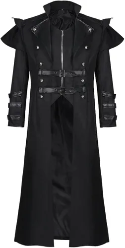 Vista 6 de FMMOEK Disfraces medievales Steampunk - Gabardina larga gótica victoriana vintage, chaqueta para hombre, doble botonadura con cremallera