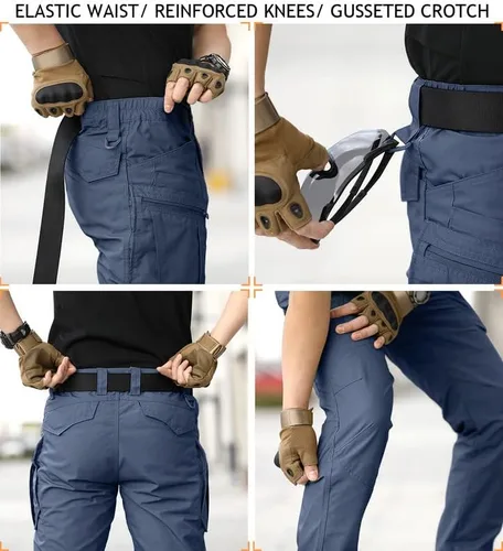 Vista 5 de NAVEKULL Pantalones tácticos de senderismo para hombre, pantalones cargo de combate militares antidesgarros, ligeros, pantalones de trabajo
