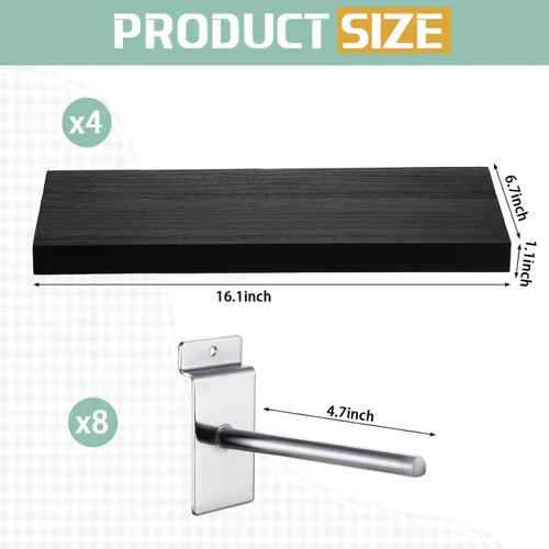 Vista 3 de Landical Paquete de 4 estantes de madera de pared de tablones, 16.1 pulgadas de profundidad x 6.7 pulgadas de ancho x 1.1 pulgadas de alto, estantes