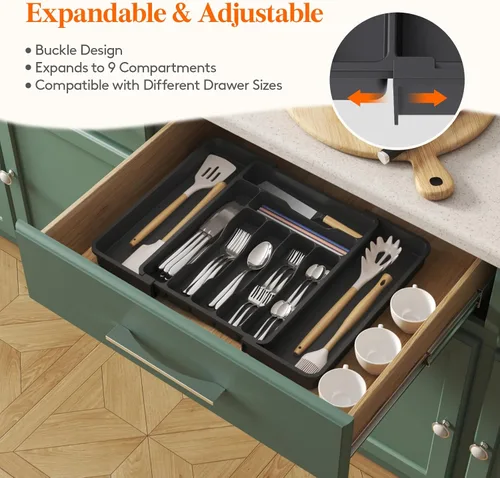 Vista 4 de Lifewit Organizador de Cajón para Cubiertos, Organizador Expandible de Utensilios para Cajones de Cocina, Bandeja Ajustable para Cubiertos y Menaje