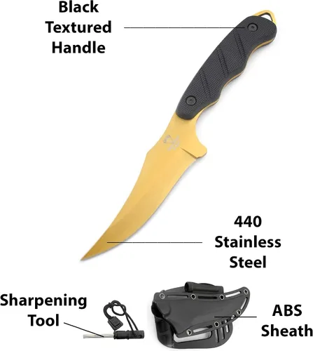 Vista 3 de Snake Eye Tactical Cuchillo táctico de espiga completa de 9 pulgadas con sacapuntas y funda de plástico ABS (dorado)