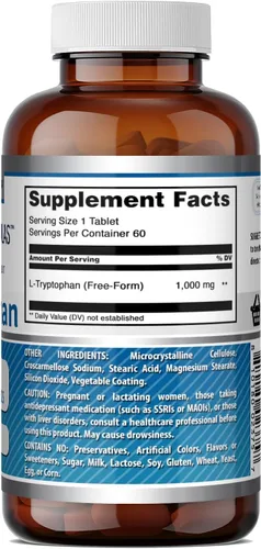 Vista 5 de Amazing Formulas L-triptófano 1000mg 60 tabletas Suplemento Sin OMG Sin gluten Fabricado en Estados Unidos