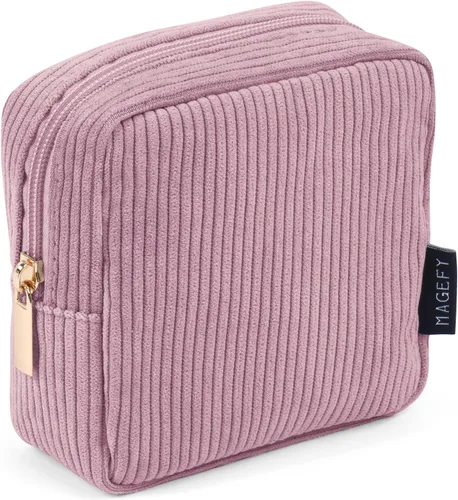 Vista 19 de MAGEFY Pequeña bolsa de maquillaje para bolso, mini bolsa de cosméticos de pana, linda bolsa cosmética para mujeres con bolsillos deslizantes