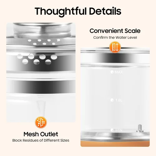 Vista 8 de Hervidor de té eléctrico con control de temperatura e infusor de té, 12 modos de preparación, hervidor de agua caliente de vidrio borosilicato