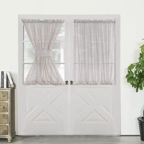 Vista 8 de Demetex Cortinas francesas para puerta delantera, juego de 2 paneles de cortina semitraslúcidos de lino para puerta delantera, pequeños