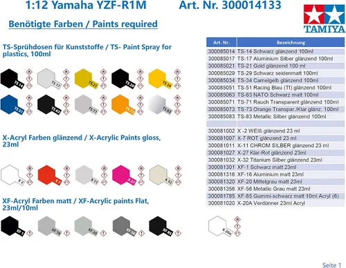 Vista 5 de Tamiya 14133 1/12 Yamaha YZF-R1M Kit de modelo de plástico para motocicleta