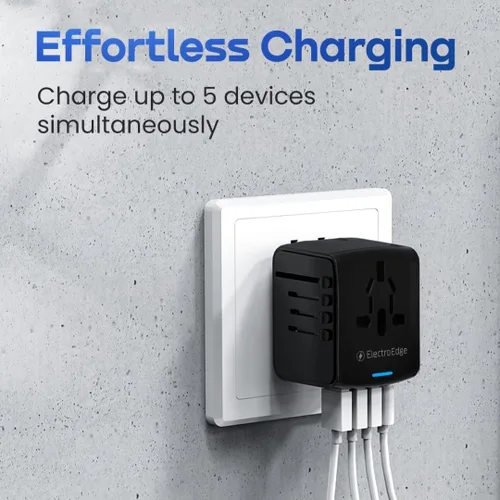 Vista 7 de Adaptador de viaje universal con puerto 3USBA + 1USBC, adaptador de viaje mundial todo en 1 Adaptador de enchufe europeo a Reino Unido Adaptador